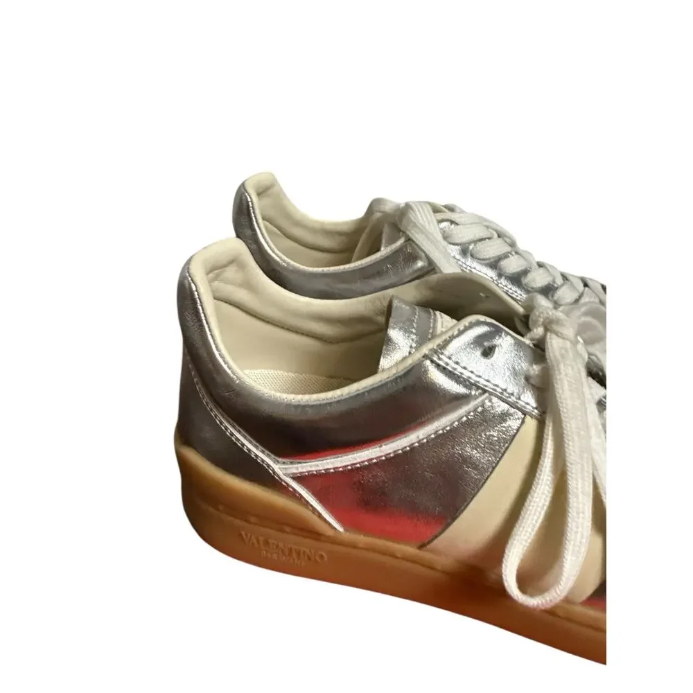 Valentino Garavani Upvillage Metallic Silver Low Top Sneakers 10.5